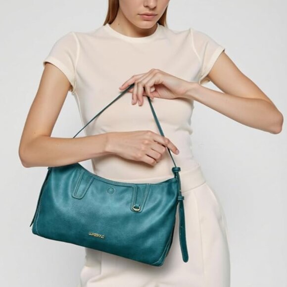 LuxeBold | Vegan Leather Slouchy Teal Shoulder Ajustable Strap Hobo Bag - NWOT - Picture 2 of 15